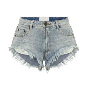 One Teaspoon Montana Rollers Denim Shorts Light Wash Frayed Hem Size 32